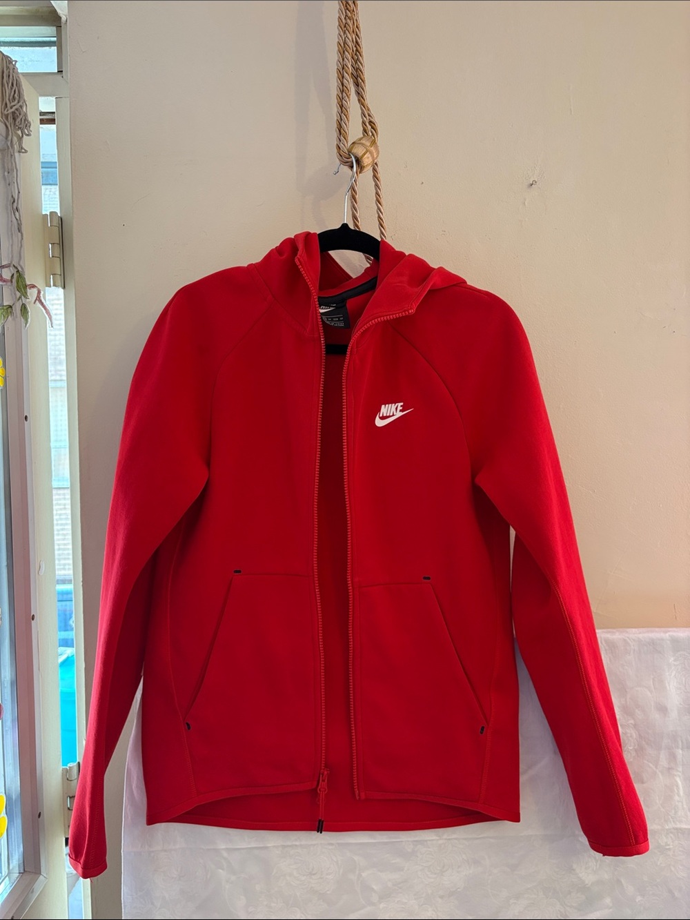 Nike Red Full-Zip Hooded Performance Jacket with White Logo